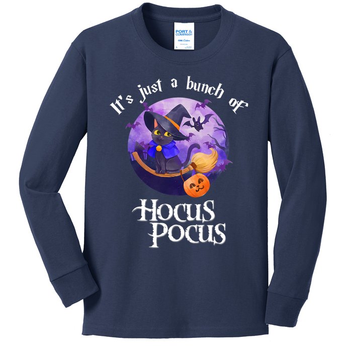 Black Cat Moon Funny Halloween Costume Bunch Of Hocus Pocus Kids Long Sleeve Shirt