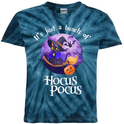 Black Cat Moon Funny Halloween Costume Bunch Of Hocus Pocus Kids Tie-Dye T-Shirt