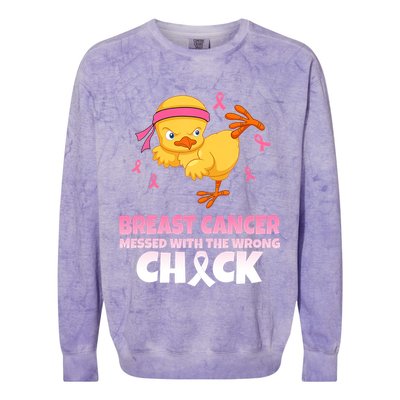 Breast Cancer Messed With The Wrong Chick Colorblast Crewneck Sweatshirt
