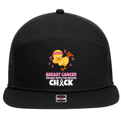 Breast Cancer Messed With The Wrong Chick 7 Panel Mesh Trucker Snapback Hat