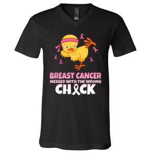 Breast Cancer Messed With The Wrong Chick V-Neck T-Shirt