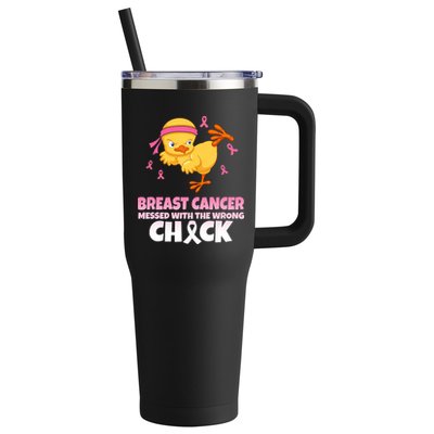 Breast Cancer Messed With The Wrong Chick 40oz Vacuum Insulated Stainless Steel Travel Tumbler