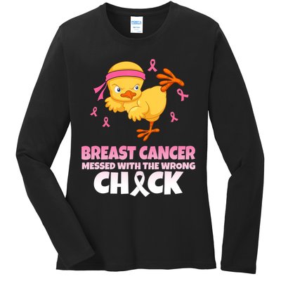 Breast Cancer Messed With The Wrong Chick Ladies Long Sleeve Shirt