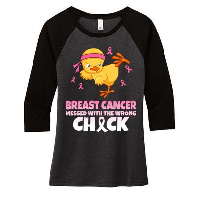 Breast Cancer Messed With The Wrong Chick Women's Tri-Blend 3/4-Sleeve Raglan Shirt