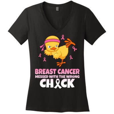 Breast Cancer Messed With The Wrong Chick Women's V-Neck T-Shirt