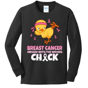 Breast Cancer Messed With The Wrong Chick Kids Long Sleeve Shirt