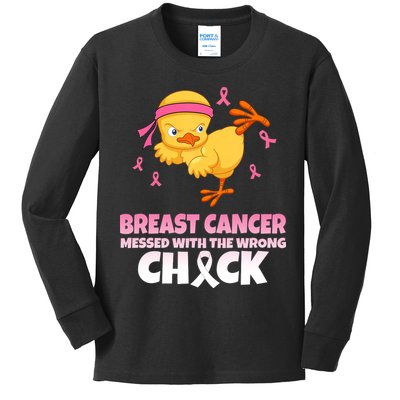 Breast Cancer Messed With The Wrong Chick Kids Long Sleeve Shirt