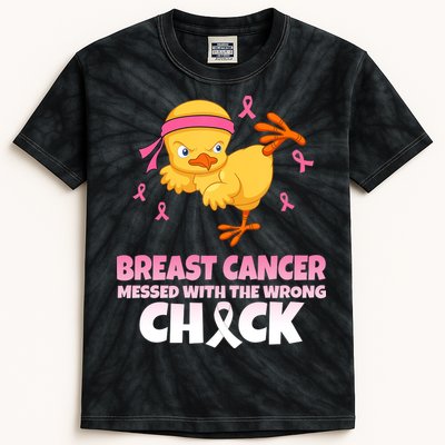 Breast Cancer Messed With The Wrong Chick Kids Tie-Dye T-Shirt
