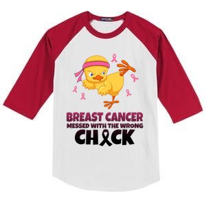 Breast Cancer Messed With The Wrong Chick Kids Colorblock Raglan Jersey