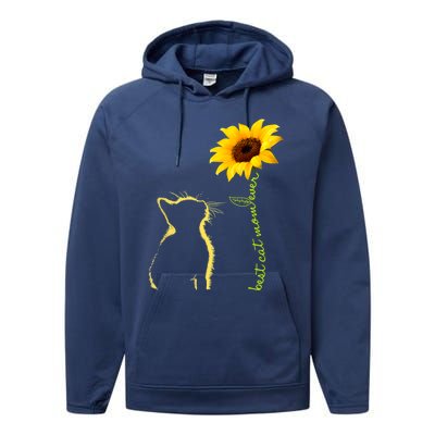 Best Cat Mom Ever Sunflower Mothers Day Funny Gift For Cat Lover Gift Performance Fleece Hoodie