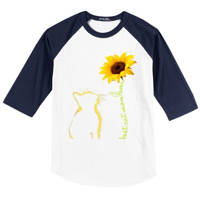 Best Cat Mom Ever Sunflower Mothers Day Funny Gift For Cat Lover Gift Baseball Sleeve Shirt