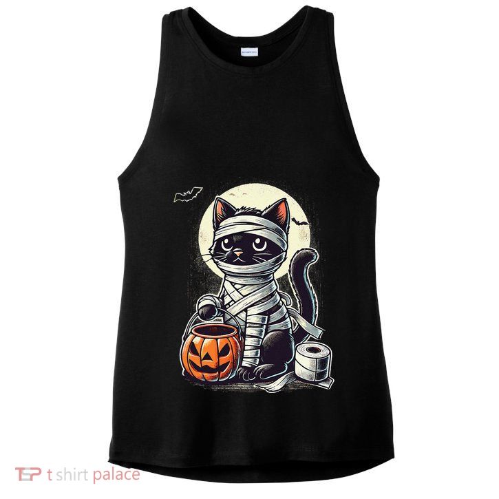 Black Cat Mummy Halloween Funny Black Cat Gift Ladies PosiCharge Tri-Blend Wicking Tank