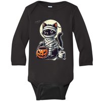 Black Cat Mummy Halloween Funny Black Cat Gift Baby Long Sleeve Bodysuit