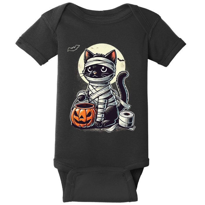 Black Cat Mummy Halloween Funny Black Cat Gift Baby Bodysuit