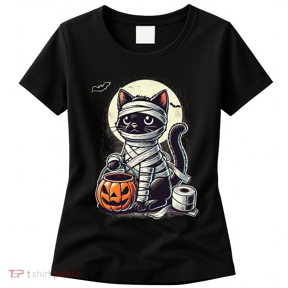 Black Cat Mummy Halloween Funny Black Cat Gift Womens T-Shirt