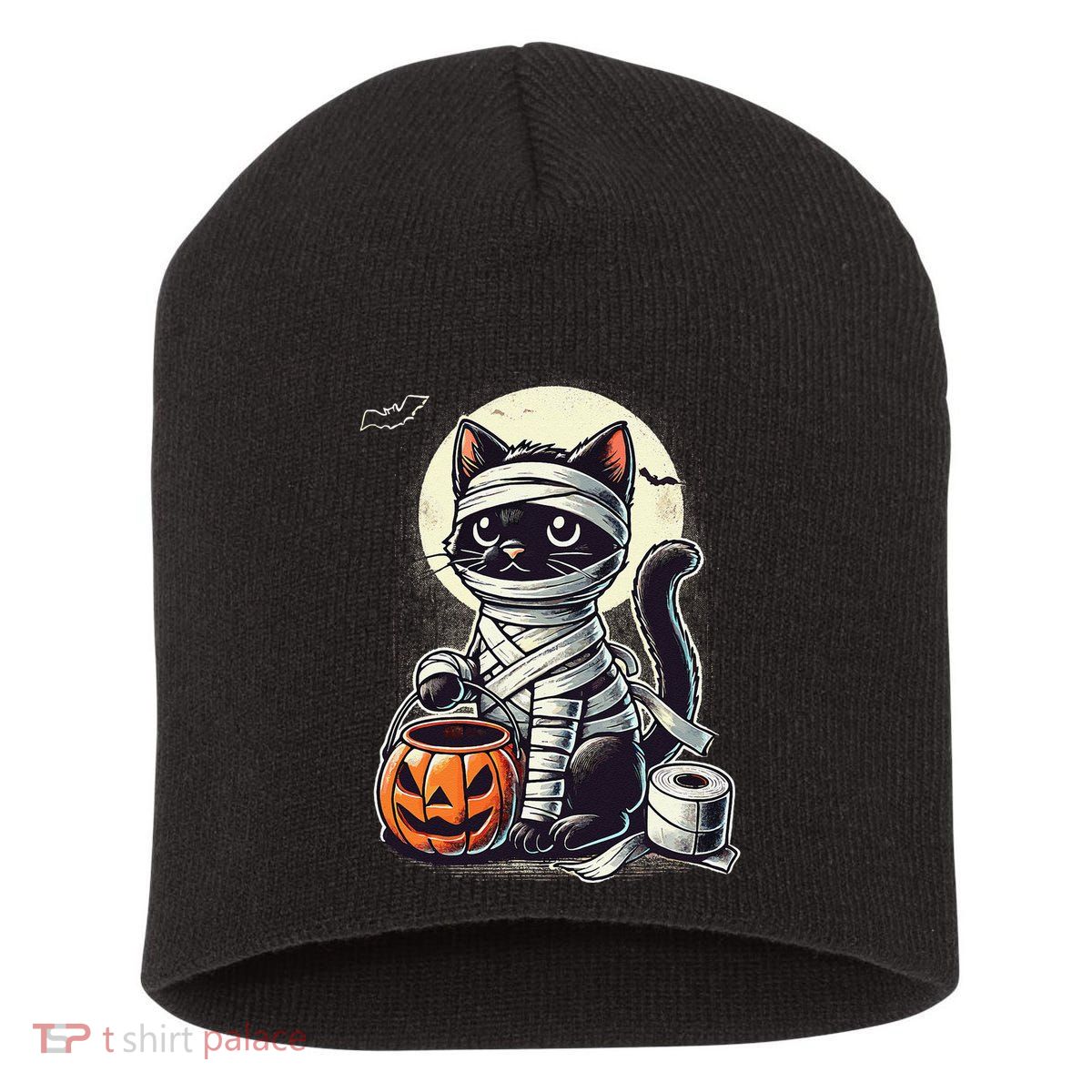 Black Cat Mummy Halloween Funny Black Cat Gift Short Acrylic Beanie