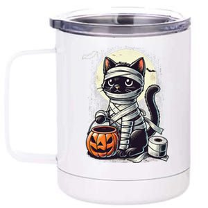 Black Cat Mummy Halloween Funny Black Cat Gift 12 oz Stainless Steel Tumbler Cup