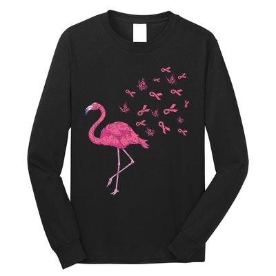 Breast Cancer Month Flamingo Pink Ribbon Breast Cancer Awareness Long Sleeve Shirt