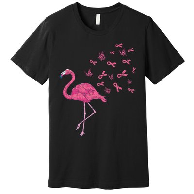 Breast Cancer Month Flamingo Pink Ribbon Breast Cancer Awareness Premium T-Shirt