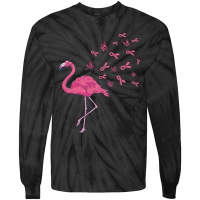 Breast Cancer Month Flamingo Pink Ribbon Breast Cancer Awareness Tie-Dye Long Sleeve Shirt