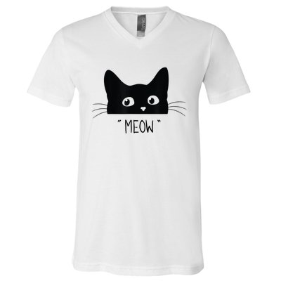 Black Cat Meow Cat Meow Kitty Funny Cats Kitty V-Neck T-Shirt