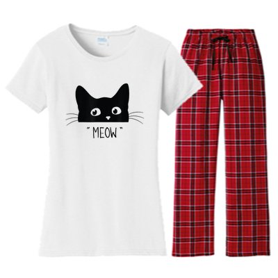 Black Cat Meow Cat Meow Kitty Funny Cats Kitty Women's Flannel Pajama Set