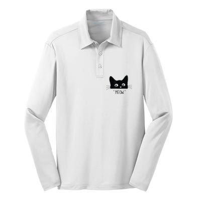 Black Cat Meow Cat Meow Kitty Funny Cats Kitty Silk Touch Performance Long Sleeve Polo