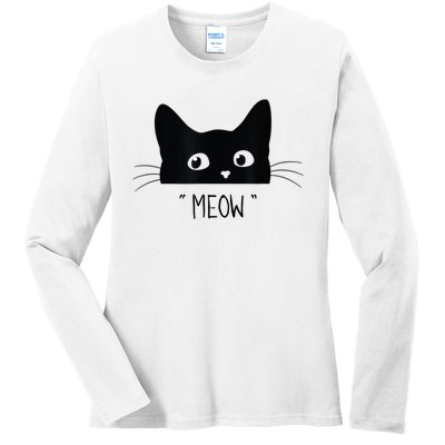 Black Cat Meow Cat Meow Kitty Funny Cats Kitty Ladies Long Sleeve Shirt