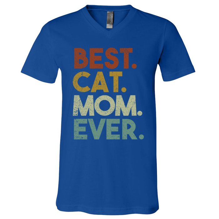 Best Cat Mom Ever Retro Crazy Cat Lady Gift V-Neck T-Shirt