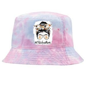 Bleached Chicken Mom Messy Bun Farmer Chicken Mothers Day Tie-Dyed Bucket Hat