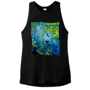 Black Cat Monets Waterlily Painting Art Cat Ladies PosiCharge Tri-Blend Wicking Tank