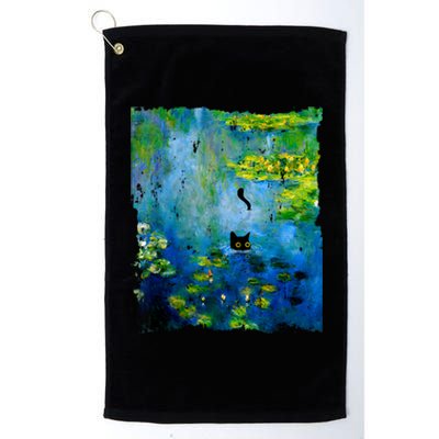 Black Cat Monets Waterlily Painting Art Cat Platinum Collection Golf Towel