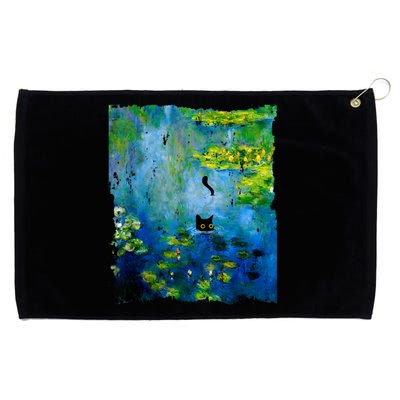 Black Cat Monets Waterlily Painting Art Cat Grommeted Golf Towel