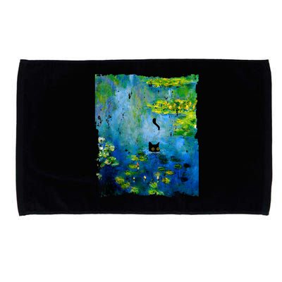 Black Cat Monets Waterlily Painting Art Cat Microfiber Hand Towel