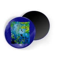 Black Cat Monets Waterlily Painting Art Cat Magnet