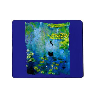 Black Cat Monets Waterlily Painting Art Cat Mousepad