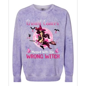 Breast Cancer Messed With The Wrong Pink Witch Hat Halloween Colorblast Crewneck Sweatshirt