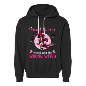 Breast Cancer Messed With The Wrong Pink Witch Hat Halloween Garment-Dyed Fleece Hoodie