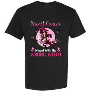 Breast Cancer Messed With The Wrong Pink Witch Hat Halloween Garment-Dyed Heavyweight T-Shirt