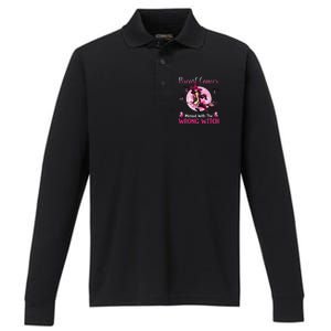 Breast Cancer Messed With The Wrong Pink Witch Hat Halloween Performance Long Sleeve Polo