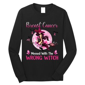 Breast Cancer Messed With The Wrong Pink Witch Hat Halloween Long Sleeve Shirt