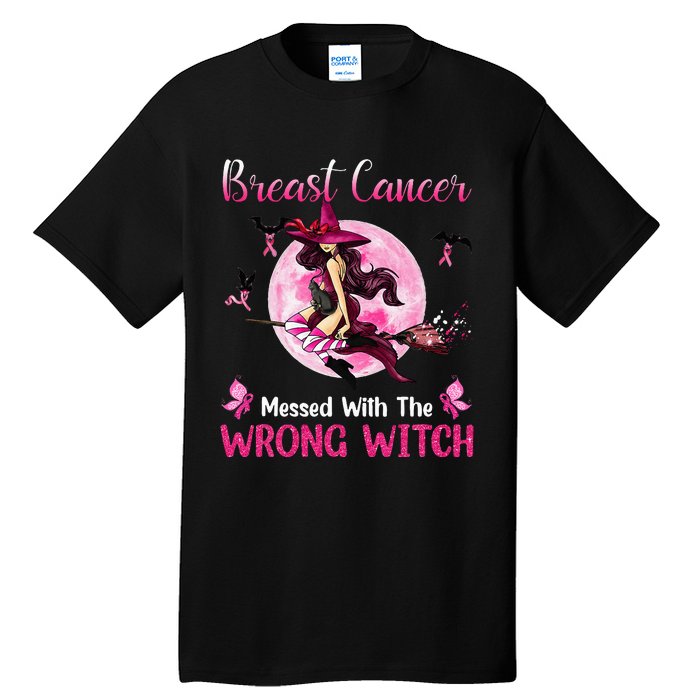 Breast Cancer Messed With The Wrong Pink Witch Hat Halloween Tall T-Shirt