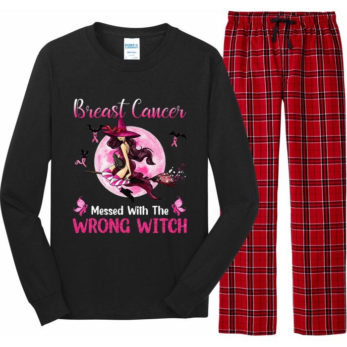 Breast Cancer Messed With The Wrong Pink Witch Hat Halloween Long Sleeve Pajama Set