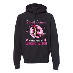 Breast Cancer Messed With The Wrong Pink Witch Hat Halloween Premium Hoodie