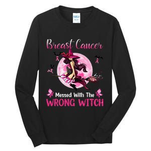 Breast Cancer Messed With The Wrong Pink Witch Hat Halloween Tall Long Sleeve T-Shirt