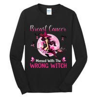 Breast Cancer Messed With The Wrong Pink Witch Hat Halloween Tall Long Sleeve T-Shirt