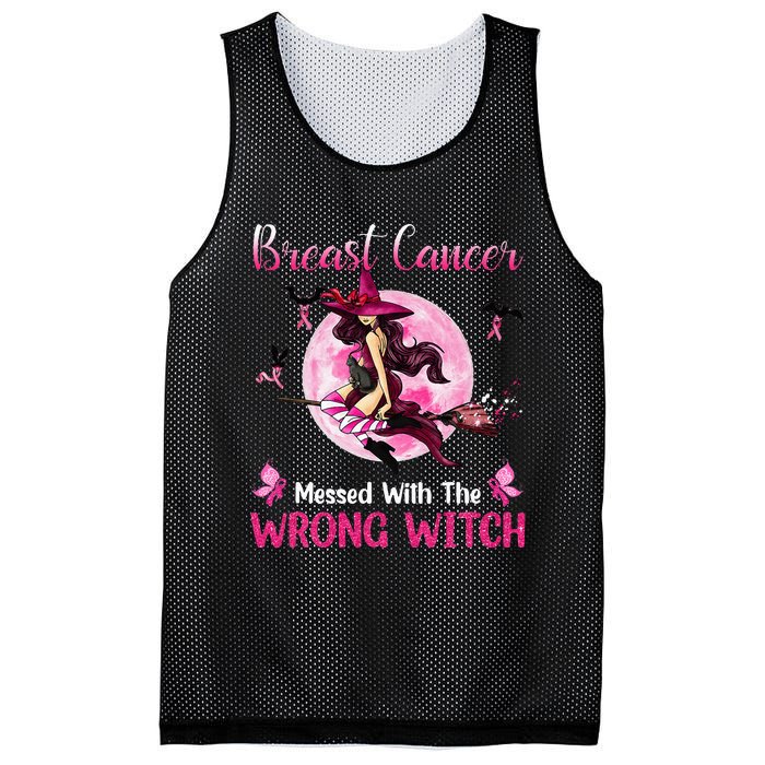 Breast Cancer Messed With The Wrong Pink Witch Hat Halloween Mesh Reversible Basketball Jersey Tank