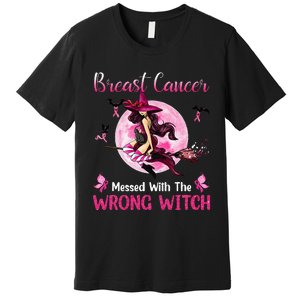 Breast Cancer Messed With The Wrong Pink Witch Hat Halloween Premium T-Shirt