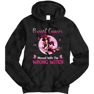 Breast Cancer Messed With The Wrong Pink Witch Hat Halloween Tie Dye Hoodie