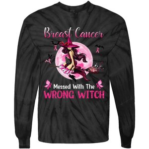 Breast Cancer Messed With The Wrong Pink Witch Hat Halloween Tie-Dye Long Sleeve Shirt